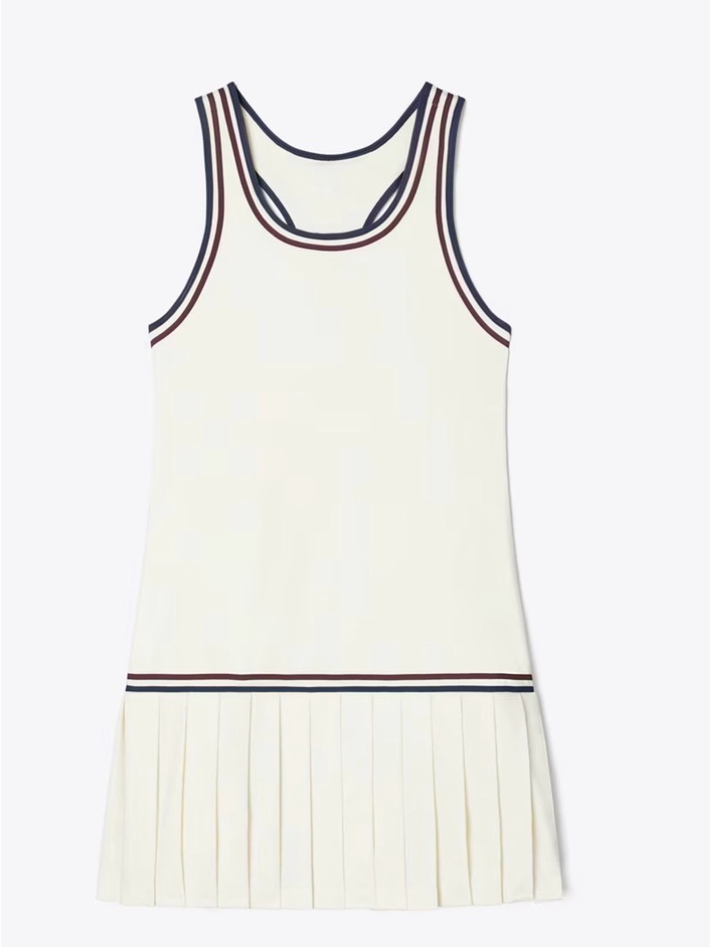 Tory Burch Cream Tank Dress with Navy & Burgundy Trim
